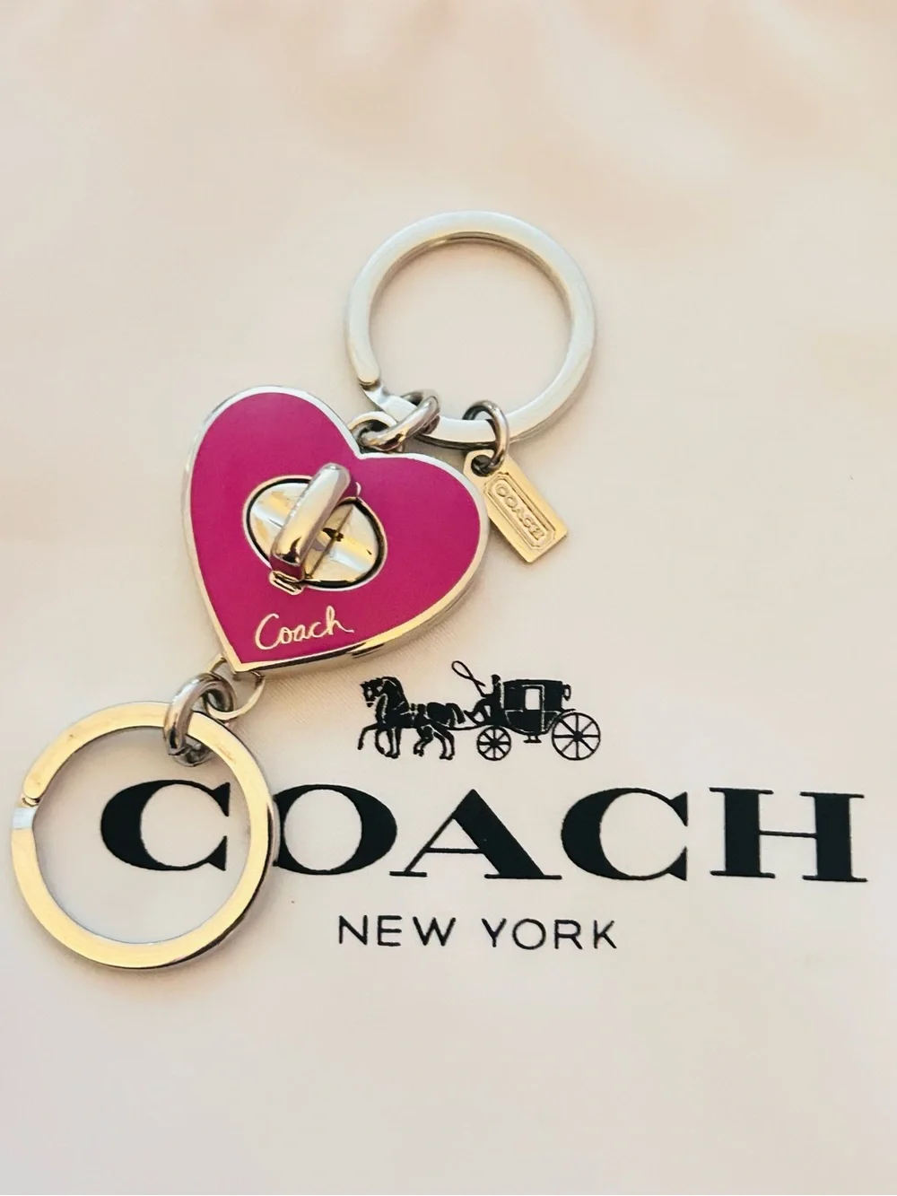 Coach Pink Heart Valet Keychain/ Bag Charm